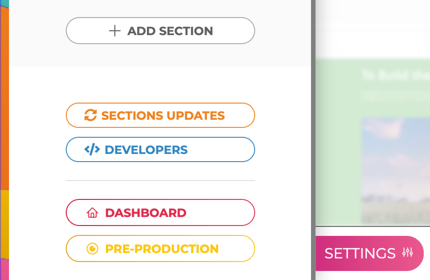 developer settings panel